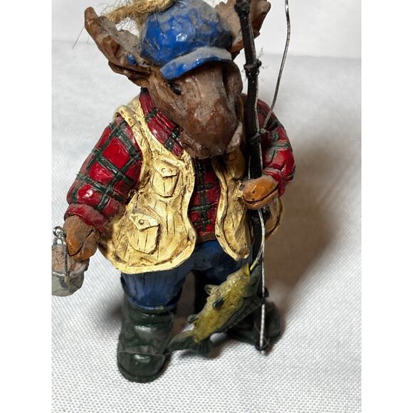 Moose Fisherman Christmas Ornament Fish on the Line Moose 3.5” Cabin woodsy - Picture 4 of 7